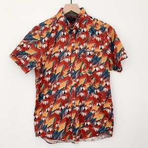 Ted Baker Parrots Short Sleeve Button Down Shirt Size 3